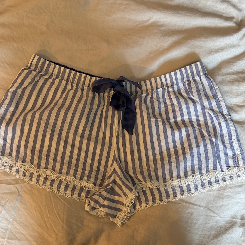 Victoria's Secret Navy & White Striped Lace-Trim Sleep Shorts